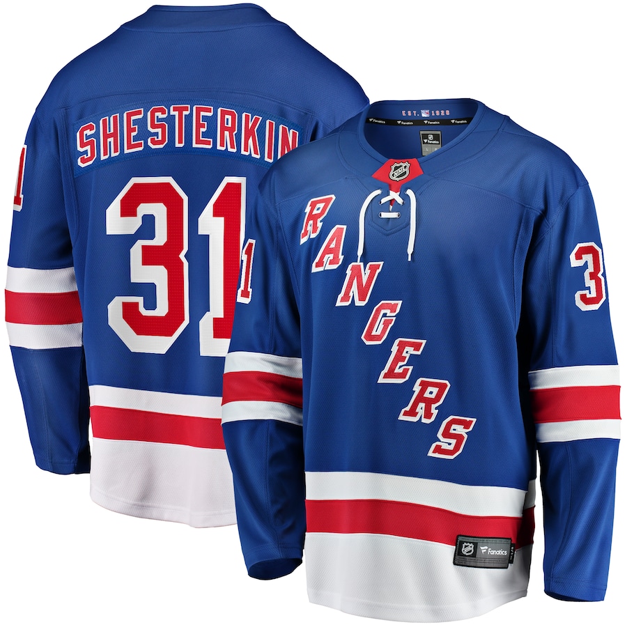 Men New York Rangers 31 Igor Shesterkin Fanatics Branded Blue Home Breakaway Player NHL Jersey
